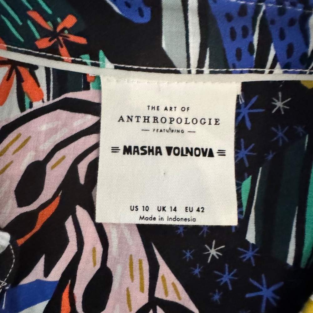 New Anthropologie Masha Volnova Carmiel Button Down Viscose Blouse Size 10 A - Picture 6 of 8